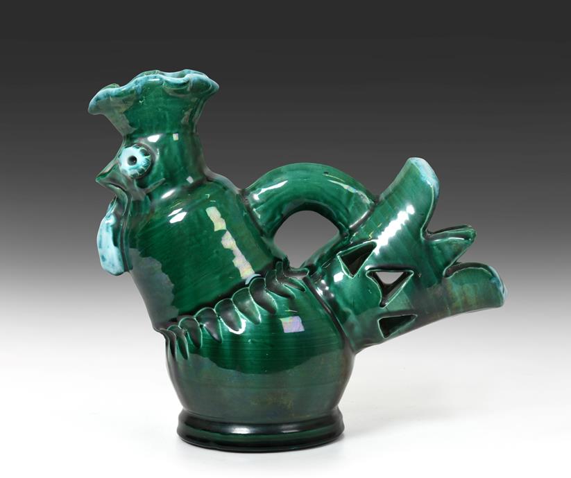 Lot 1083 - An Yves Neveu pottery, Vallauris green glazed earthenware (coq) cockerel jug Edition Limited...