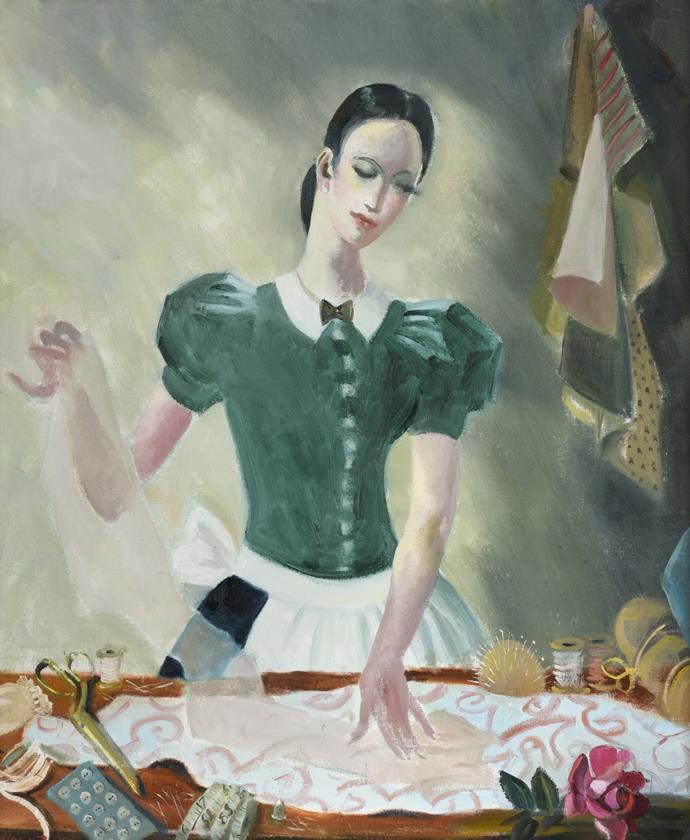 Lot 1091 - Doris Zinkeisen (1898-1991) Scottish ''Dress Maker'' Signed, oil on canvas, 59cm by 49cm...