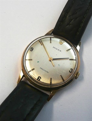 Lot 390 - A 9ct Gold Centre Seconds Wristwatch, signed Rolex, Precision, 1970, 17-jewel lever movement,...