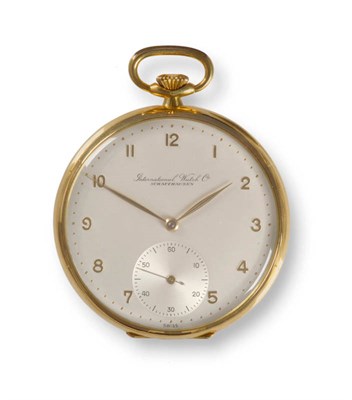 Lot 391 - An 18ct Gold Open Faced Pocket Watch, signed International Watch Co, Schaffhausen, circa 1957,...