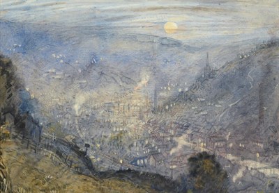 Lot 7 - Attributed to Frederick (Fred) Cecil Jones RBA (1891-1966) ''Moonrise Todmorden'' Inscribed and...