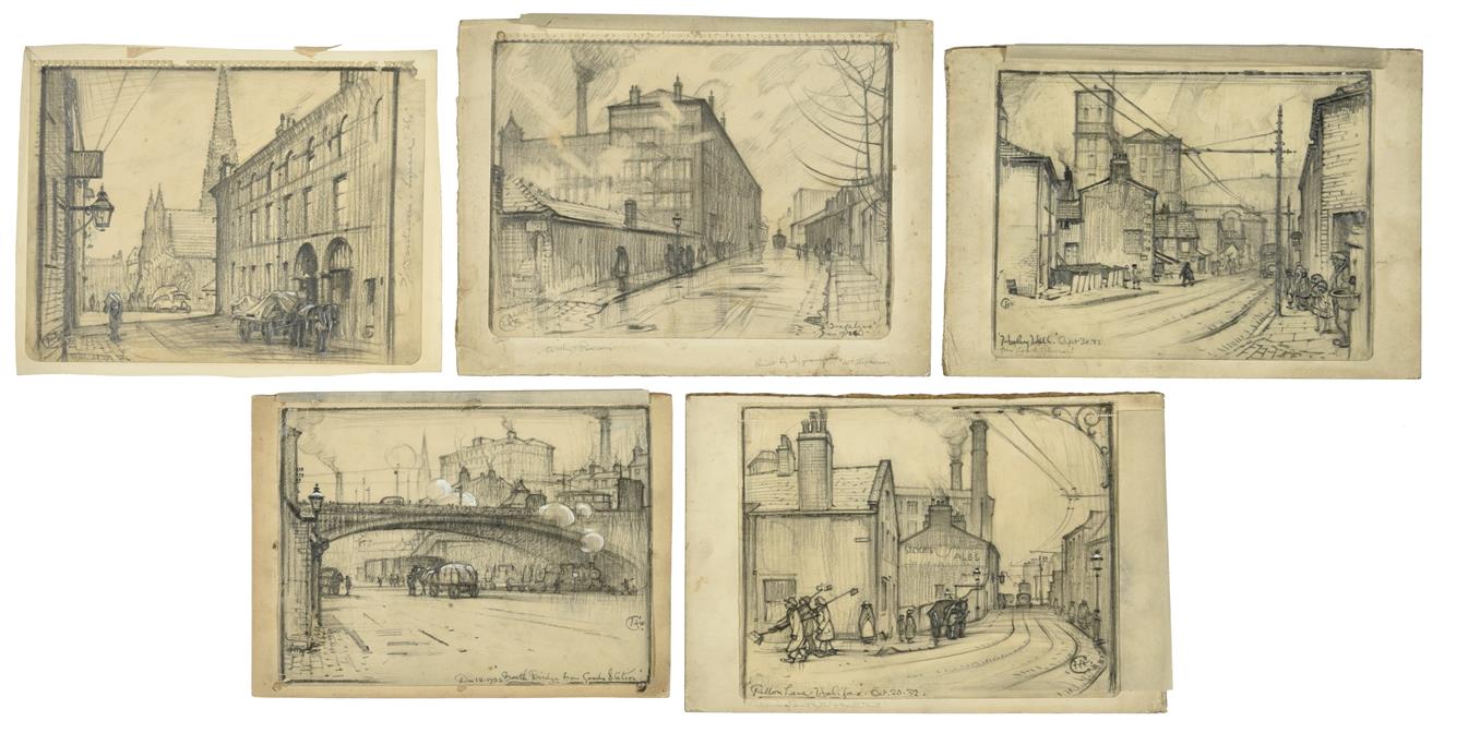 Lot 17 - Cuthbert Crossley (1883-1960) ''Pillon Lane Halifax'' Monogrammed, inscribed with title and...