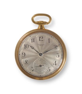 Lot 393 - An Art Deco Open Faced Keyless Lever Pocket Watch, signed Cartier, Paris, 18-jewel lever...