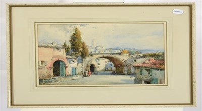 Lot 33 - Noel Harry Leaver ARCA (1889-1951)  Figures at an Italian town gateway Watercolour, together with a
