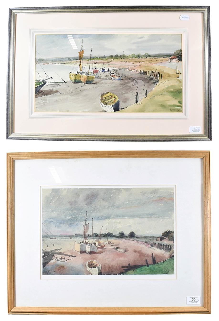 Lot 35 - Joseph Pighills (1902-1984)  ''Boats at Maldon, Essex'' Signed and dated (19)64, mixed media,...