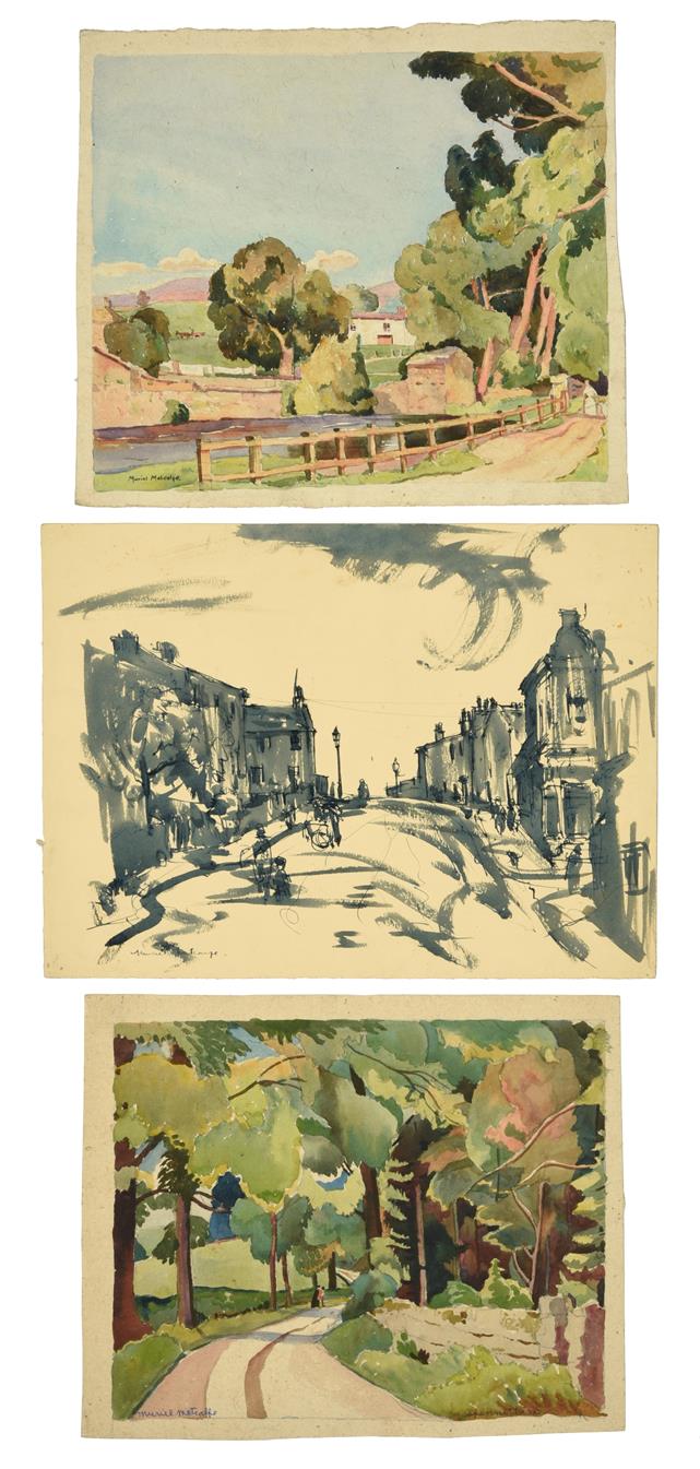 Lot 43 - Muriel Metcalfe (1910-1994) ''Heaton, Bradford'' Signed, blue ink and watercolour, together...
