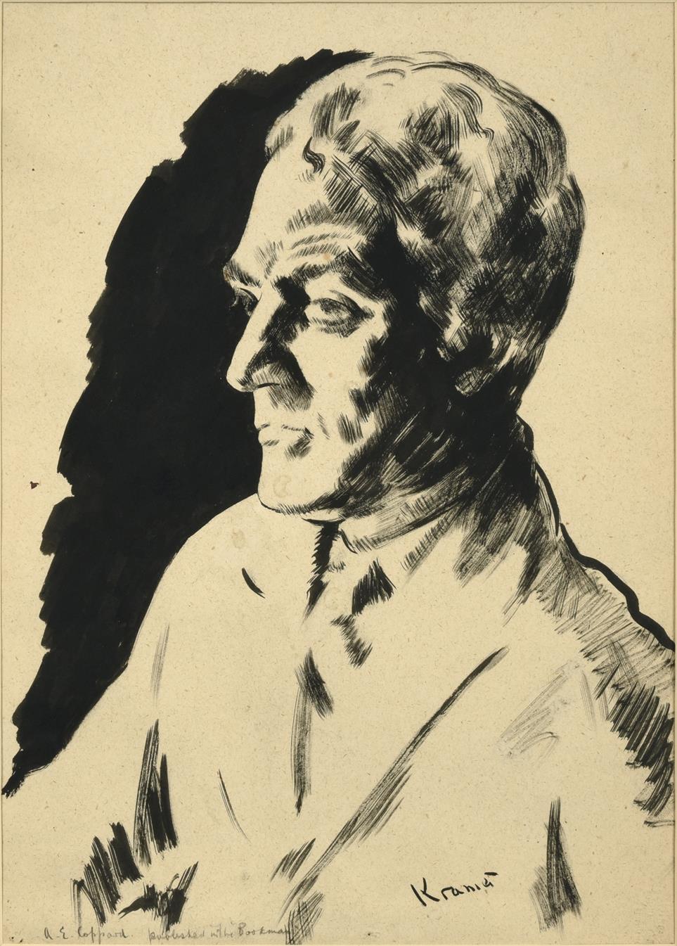 Lot 46 - Jacob Kramer (1892-1962) ''A.E. Coppard'', Head and shoulders portrait Signed, inscribed with...
