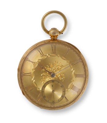 Lot 396 - An 18ct Gold Open Faced Pocket Watch, 1857, gilt fusee lever movement signed Muirhead & Arthur,...