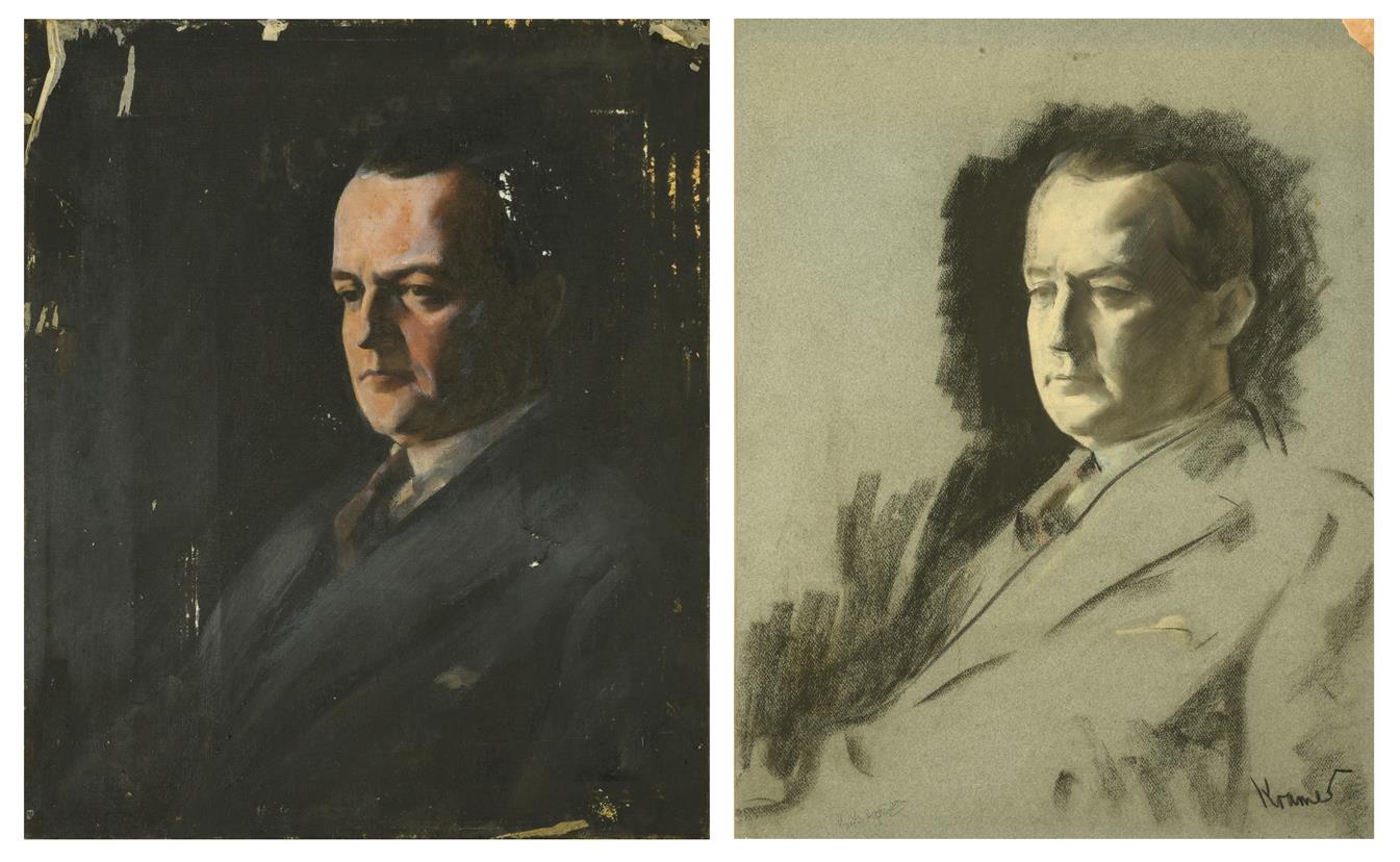Lot 56 - Jacob Kramer (1892-1962) Portrait of George Hopkinson, head and shoulders, wearing a black suit and