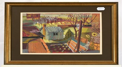 Lot 66 - Janet Rawlins (b.1931) View of a garden and outbuildings Signed, mixed media, together with a...