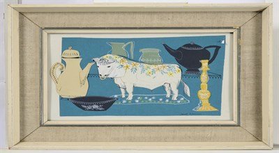 Lot 69 - Janet Rawlins (b.1931) ''Bull in a China Shop'' Signed, inscribed verso, collage, 16.5cm by...