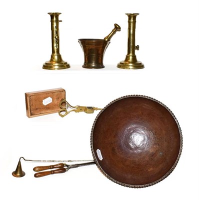 Lot 3 - Assorted metalware to include an Ane Christensen metal bowl, a pair of brass ejector...