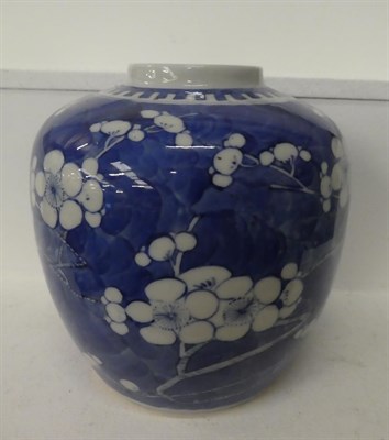 Lot 14 - Two 18th century Chinese blue and white plates, four later ginger jars and a spoon (one tray)