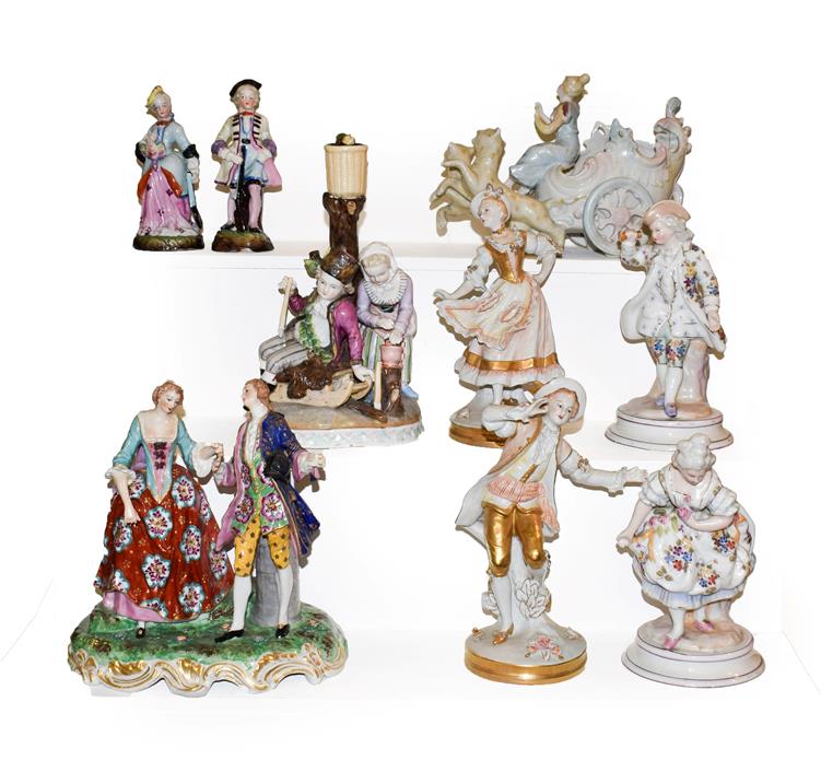 Lot 20 - A tray of Continental porcelain figures including a Samson group after Derby, Sitzendorf...