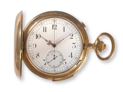 Lot 400 - A Minute Repeating Chronograph Keyless Lever Pocket Watch, circa 1900, gilt finished lever...