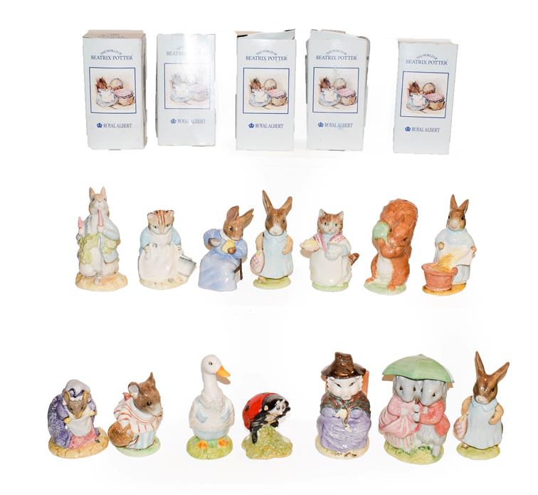 Lot 33 - Fourteen boxed Royal Albert Beatrix Potter figures, to include; Cottontail, Mrs Flopsy Bunny...