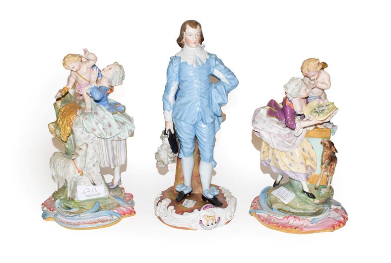 Lot 47 - A Sitzendorf figure, Gainsborough's The Blue Boy, 29cm high, together with a pair of...