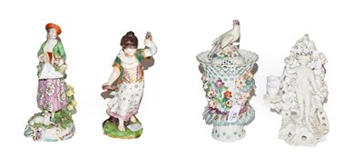 Lot 53 - A Sampson pot pourri jar and cover after Derby 25.5cm high, a similar Chelsea style figure of a...