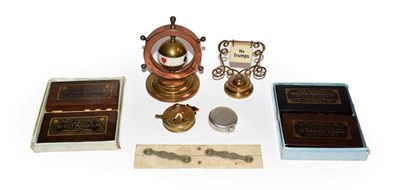 Lot 61 - A tray of collectables comprising two whist markers, two bridge markers, Johnnie walker tape...