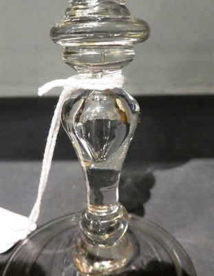 Lot 66 - A baluster wine glass, circa 1740, the bell shaped bowl on an annular knop and baluster stem...