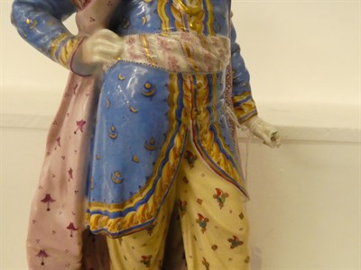 Lot 67 - Pair of 19th century French porcelain figures of Turks, decorated in coloured enamels, 29cm high