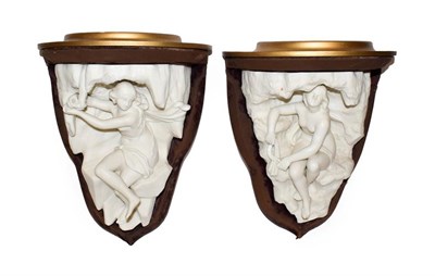 Lot 80 - A pair of Royal Worcester Parian mounted wall brackets, from a set of four allegorical of the...