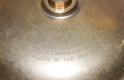 Lot 90 - A brass fraternity mess bell, of mushroom form, engraved ''PRESENTED TO No.222 EALING MESS BY...