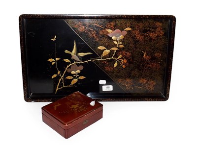 Lot 96 - An early 20th century Japanese lacquer serving tray, 53.5cm by 31.5cm, together with a similar...