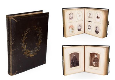 Lot 98 - A Victorian tooled leather photograph album full with portraits
