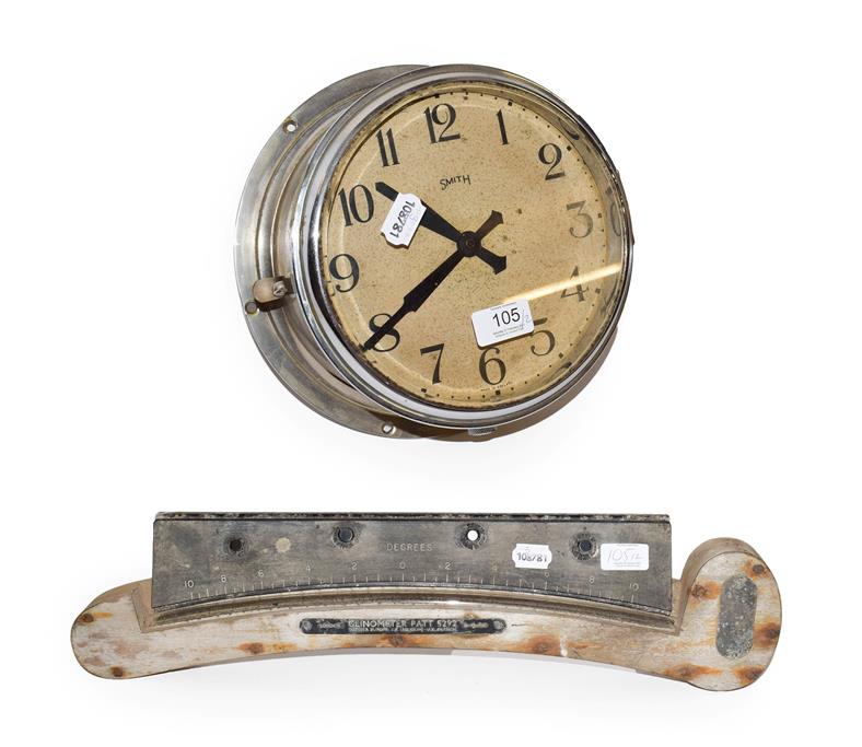 Lot 105 - A chrome plated ships bulkhead timepiece, signed Smith, 26cm diameter, together with a...