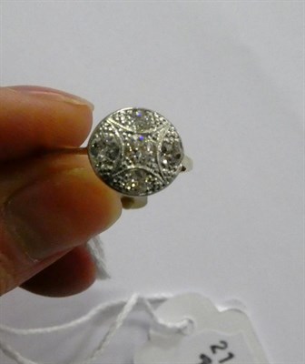 Lot 107 - An Art Deco diamond cluster ring, the five old cut diamonds in white claw settings, to a...