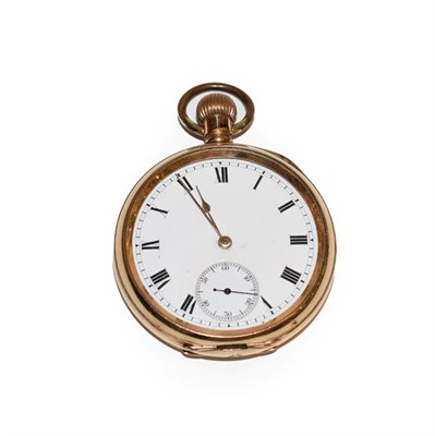 Lot 127 - A gold plated pocket watch with enamel dial and subsidiary seconds, movement signed Waltham,...