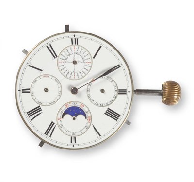 Lot 411 - A Perpetual Calendar Pocket Watch Dial and Movement, circa 1890, lever movement, white enamel dial