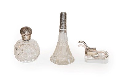 Lot 145 - Three silver-mounted glass items, comprising: a globular scent bottle, the silver cover by John...