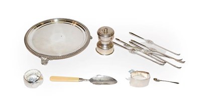 Lot 152 - A collection of silver and silver plate, including an Old Sheffield plate waiter, circular and...