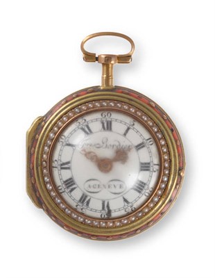 Lot 414 - A Swiss Triple Cased Pearl Set Pocket Watch, signed Fres Bordier a Geneve, No.52457, circa...