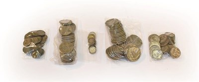 Lot 169 - A miscellany of pre-1947 silver coinage composed of 16 x threepences, 47 x sixpences, 35 x...
