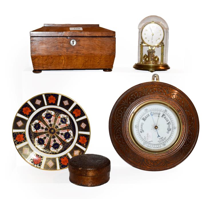 Lot 179 - A tray of assorted including 18th century straw work box, oak tea caddy, wheel barometer, Royal...