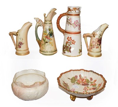 Lot 185 - A quantity of Royal Worcester blush ware, including a pair of tusk ewers painted with flowers,...