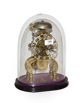Lot 189 - A 19th century brass skeleton clock with fusee movement, striking on a bell and under glass...