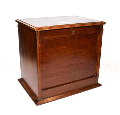 Lot 194 - An Edwardian inlaid mahogany specimen box, with tambour front, fitted interior and pop-up...