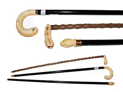 Lot 208 - A Japanese Shibayama type ivory mounted ebonised walking stick, Meiji period, the handle...