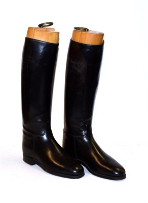 Lot 218 - A pair of leather riding boots by J & F Greenstreet, together with wooden trees with brass...