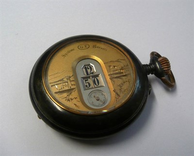 Lot 421 - A Gun Metal Digital Dial Display Open Faced Keyless Pocket Watch, circa 1900, lever movement...