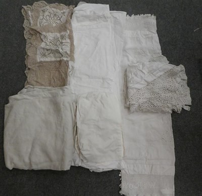 Lot 231 - Four boxes of assorted white linen and cotton cloths, chenille cloths and other textiles (four...