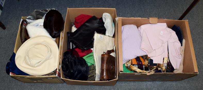 Lot 232 - Assorted mainly ladies and gents costume and accessories, comprising wool and cashmere jumpers,...