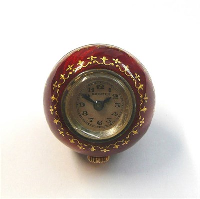 Lot 423 - A Silver and Enamel Ball Watch, signed Kramer, circa 1920, lever movement, silvered dial, ball...