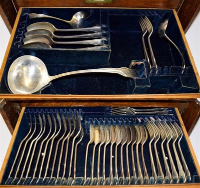 Lot 253 - An oak cased canteen of silver plated cutlery, Harrison Fisher & Co. incomplete, 47cm wide