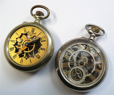 Lot 425 - Two Skeletonised Keyless Pocket Watches, pin pallet escapement, gilt coloured chapter ring,...