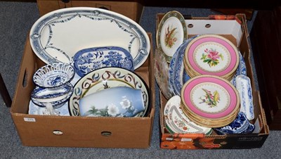Lot 275 - Two boxes of pottery and china, including Royal Copenhagen vase, 19th century printed blue and...